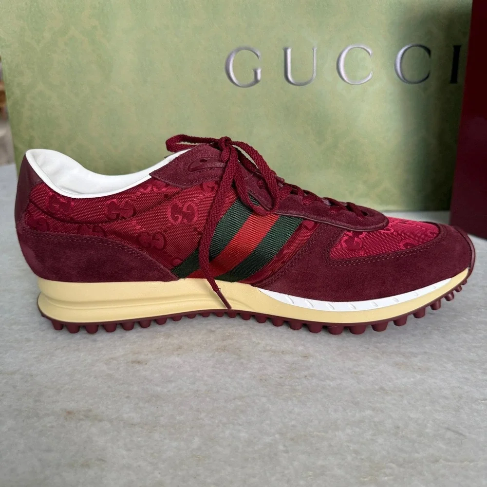 GUCCI 832461‎ Men's Canvas Red GG Re-Motion sneaker, Size UK 9